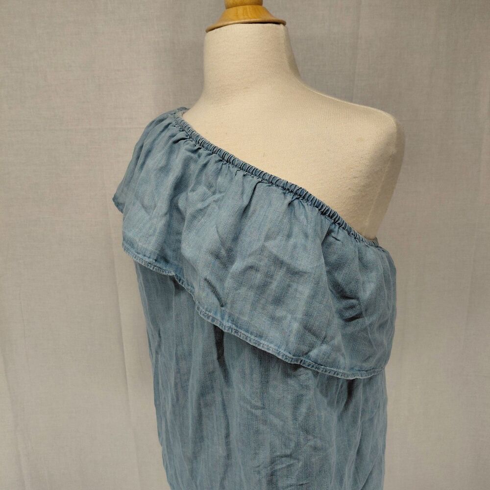 NWT American Eagle One-Shoulder Denim Chambray Top Ruffled Neckline Sz XL - Picture 4 of 8